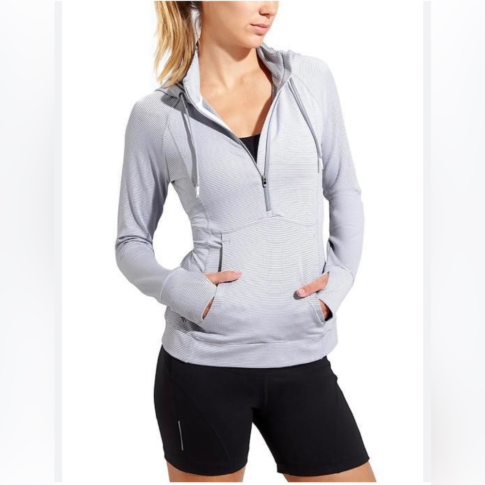 Athleta Half Zip Grey and White Striped Hoodie